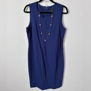 NWOT Ann Taylor Navy Blue Sheath Dress Crew Neck Midi